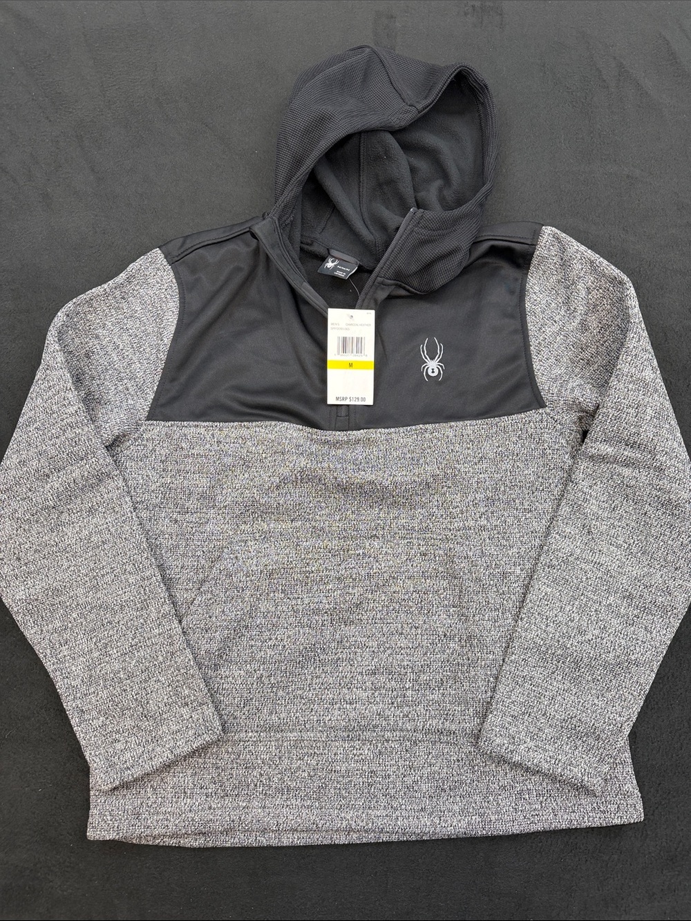 Spyder Men's Gray Hooded Quarter Zip Pullover with Black Yoke